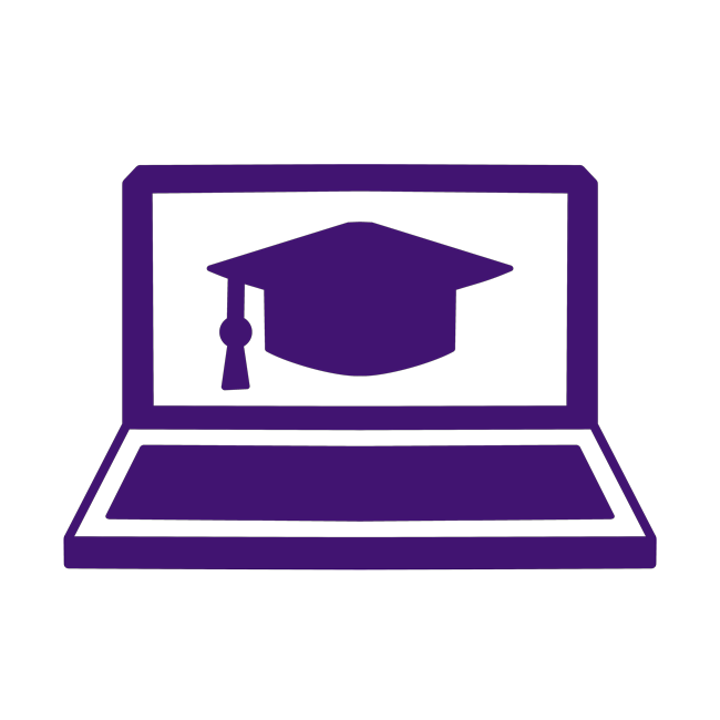 Icon of a laptop with a graduation hat on the screen
