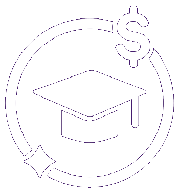 Icon representing a Graduation hat and a $ symbol