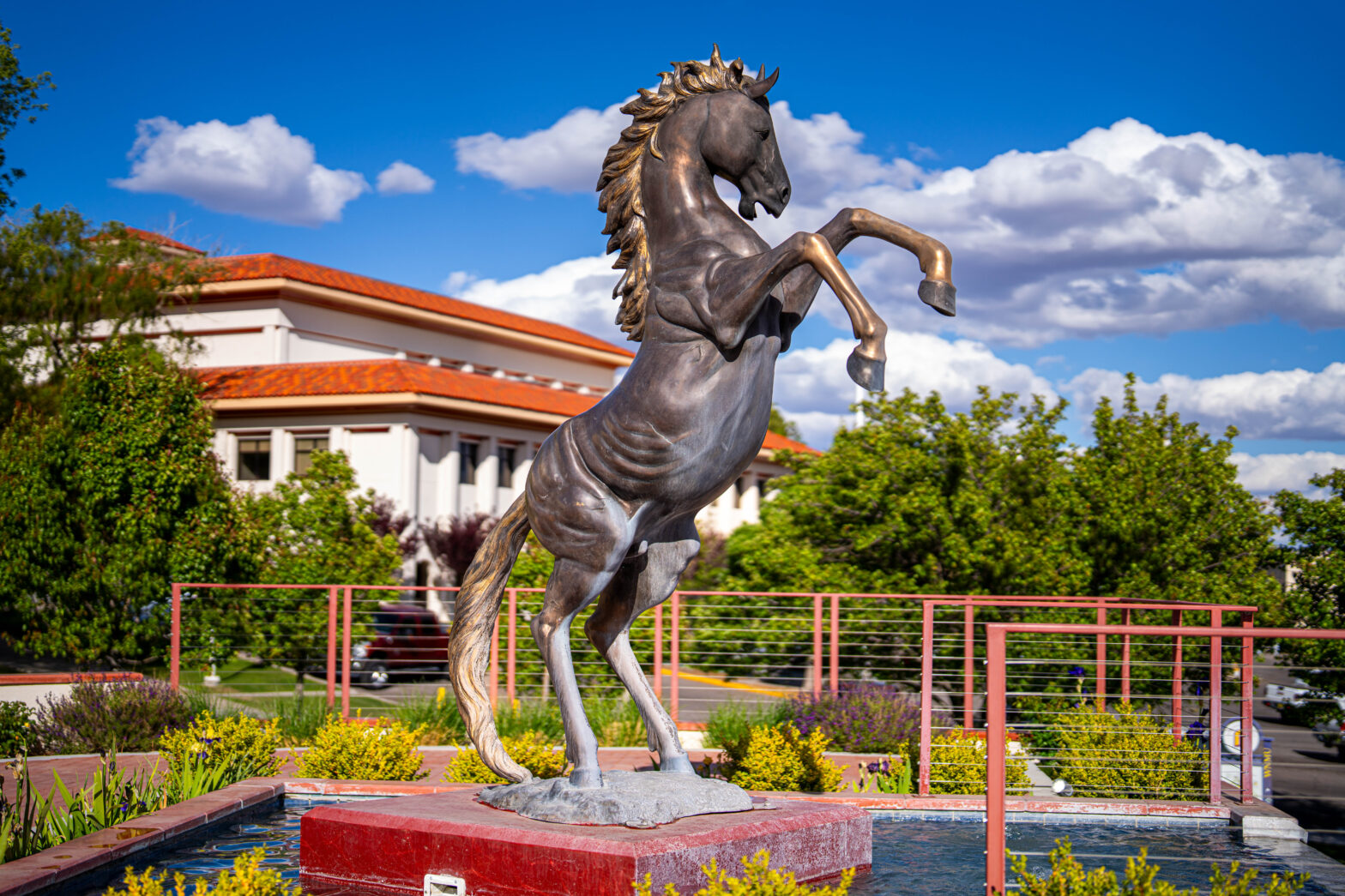 Picture of the Mustang Fountain on Silver City Campus