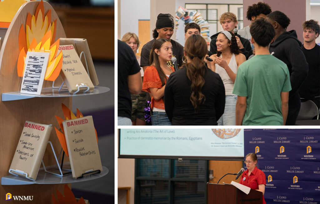Collage of WNMU students, faculty and staff at a banned books event.