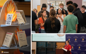 Collage of WNMU students, faculty and staff at a banned books event.